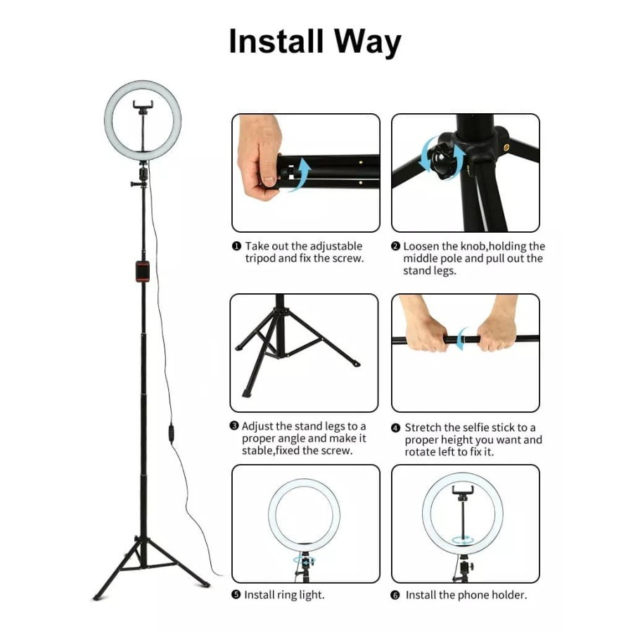MH - Tripod Ring Selfie Light 26 Cm Tinggi 2 Meter 360 Rotation