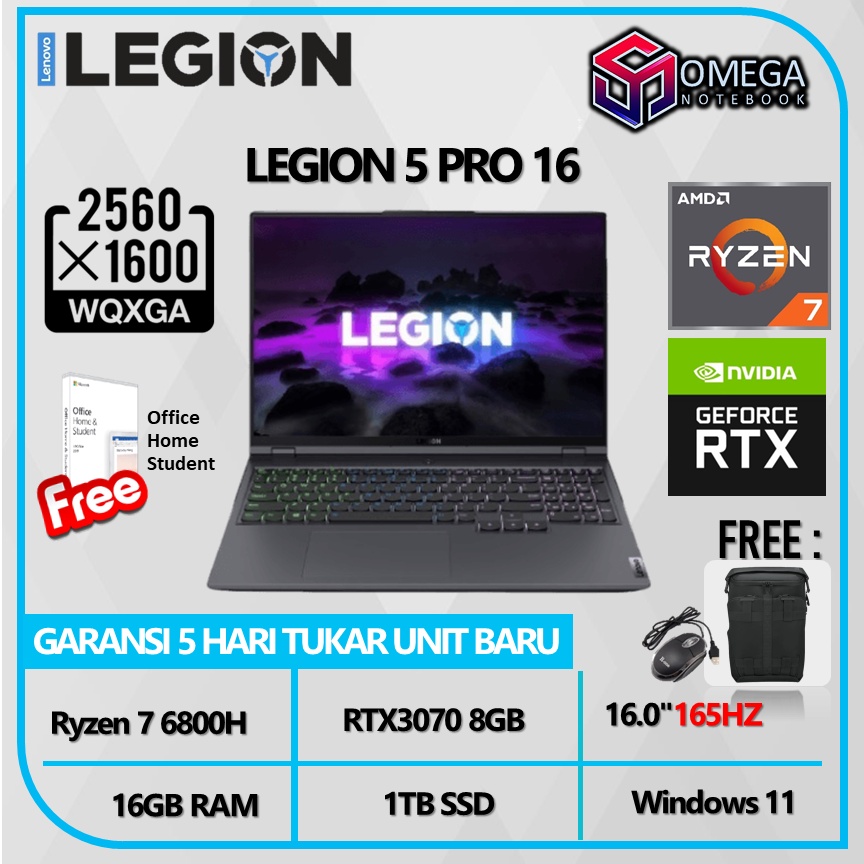 Lenovo LEGION 5 PRO 16 Ryzen 7 6800H 16GB 1TB SSD RTX3070 8GB 16.0&quot; WQXGA Windows 11 + OHS 165HZ