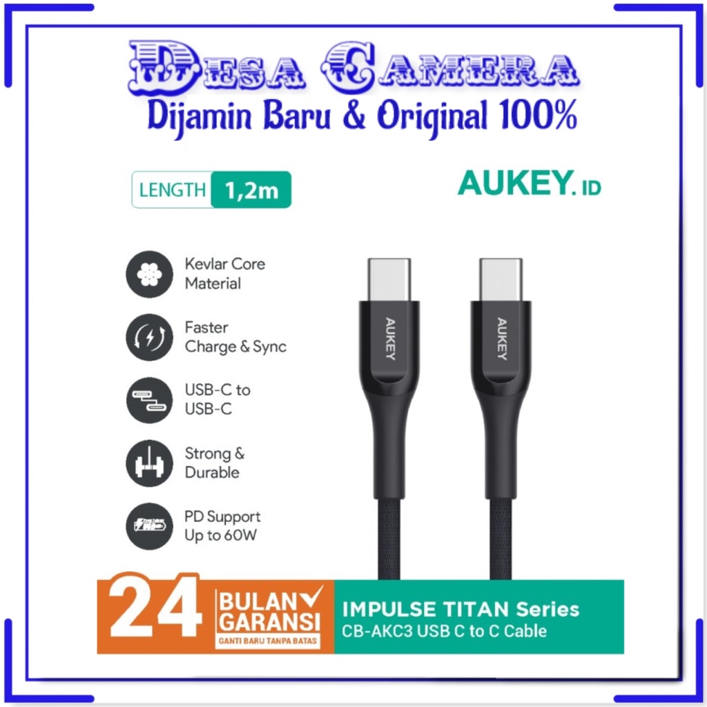 Aukey Cable CB-AKC3 USB-C to C 1.2m Kevlar Black