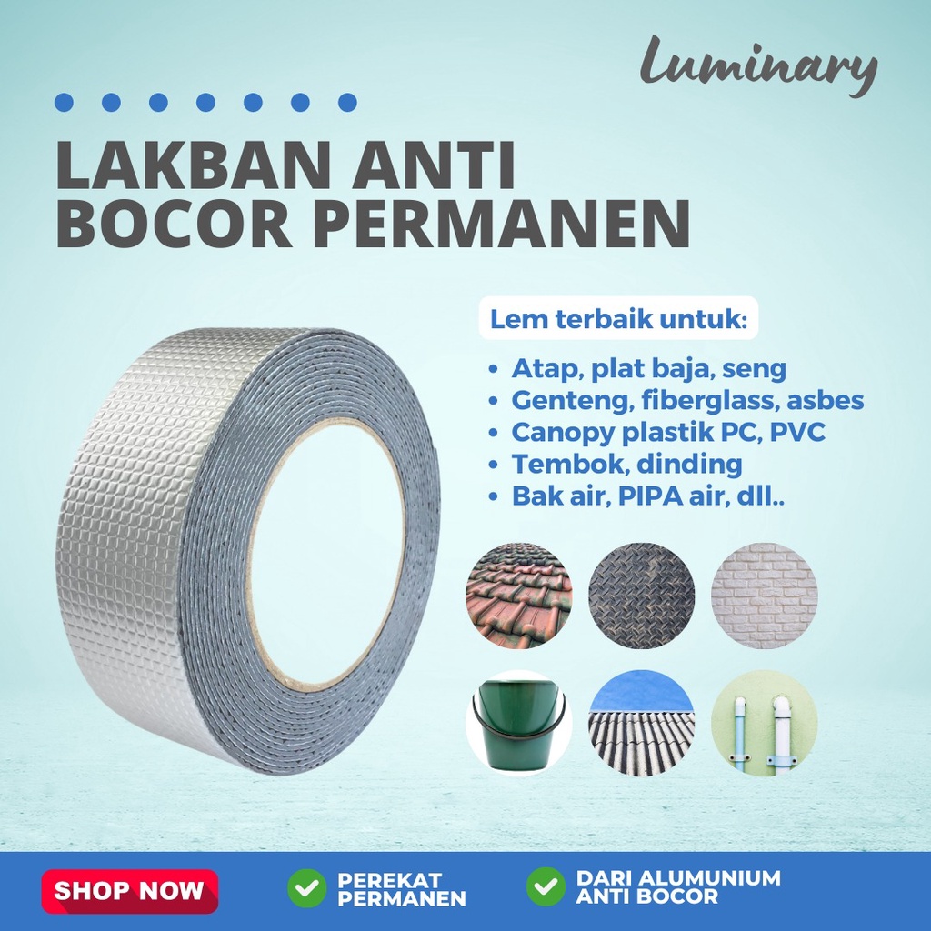 Aluminium Foil Butyl Rubber Waterproof Tape / Lakban aluminium Anti Bocor Uk Lebar 10cm x Panjang 5m