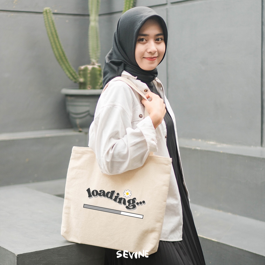 Sevine Tote Bag Kanvas Emily Resleting Kantong Tas Laptop Wanita Kuliah Sekolah Fashion Totebag Vintage Kerja Aesthetic - JA