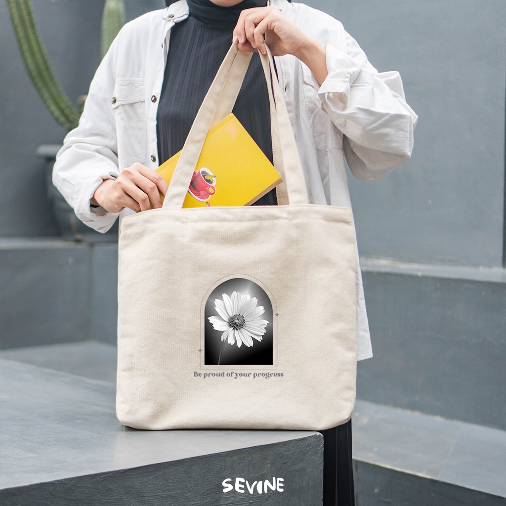 Sevine Tote Bag Kanvas Emily Resleting Kantong Tas Laptop Wanita Kuliah Sekolah Fashion Totebag Vintage Kerja Aesthetic - JA