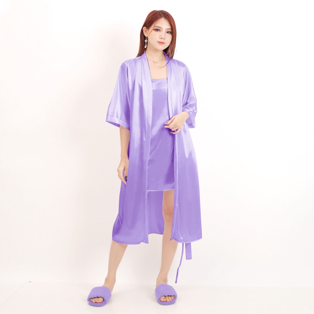 FOLVA Kimono Wedding Set inner tanktop Baju Tidur Satin 1718LSET