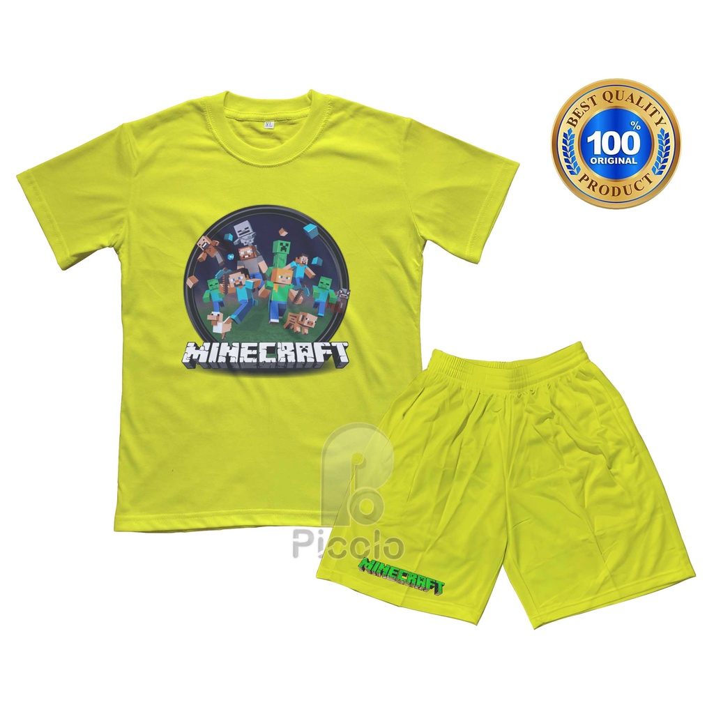 (FREE NAMA) BAJU KAOS SETELAN ANAK MOTIF KARAKTER GAME MINECRAFT UNISEX