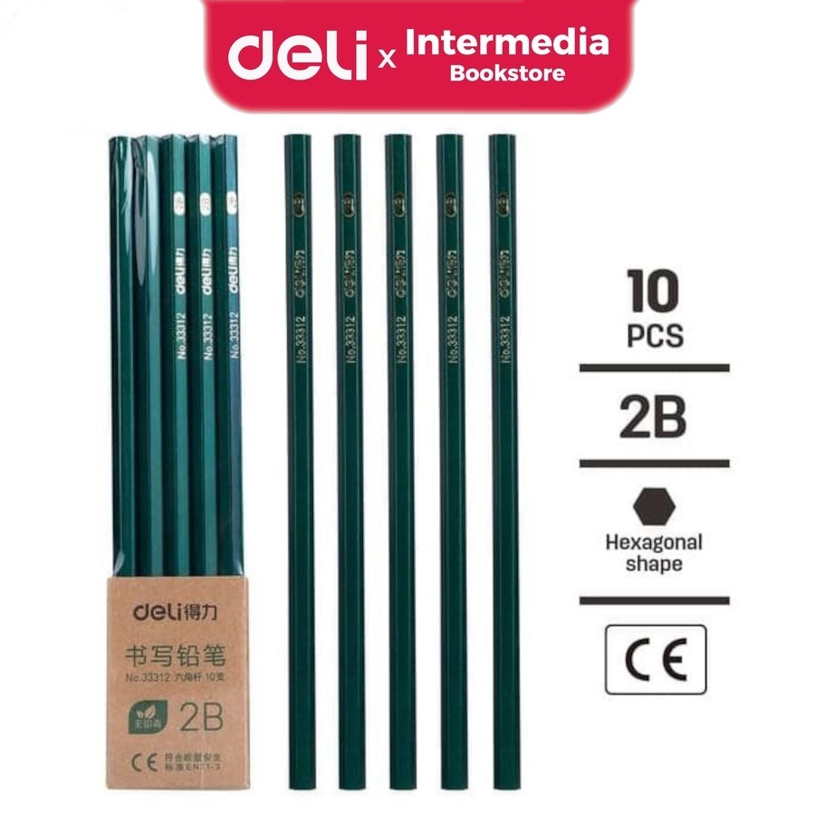 

Deli 33312 green wooden pencil - 2B 10Pcs Green