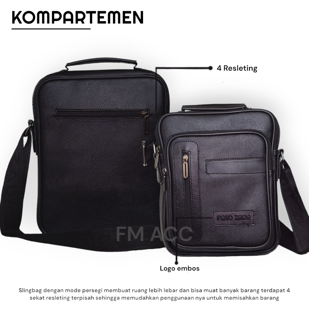 Sling Bag Tas Selempang Pria Wanita Leather PU Premium Mode Persegi Terbaru Ruang Lebih Luas