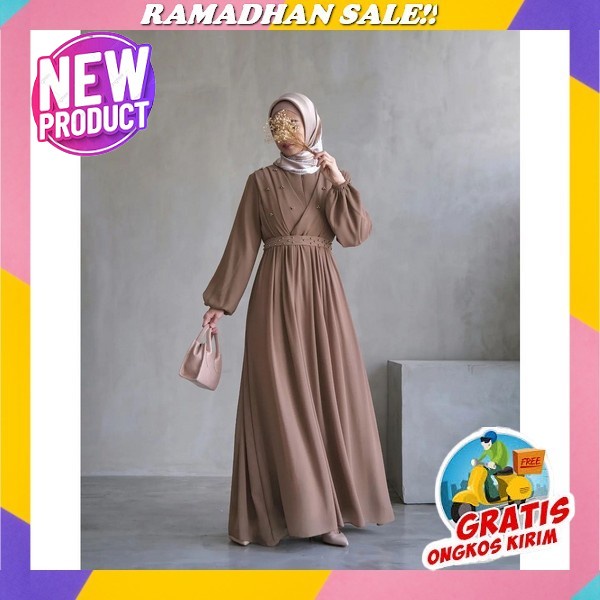 Maxi Dress Panjang Nuraini | Gamis Muslim Murah Perempuan Brokat Tile Cantik Renda Import Terbaru Mu