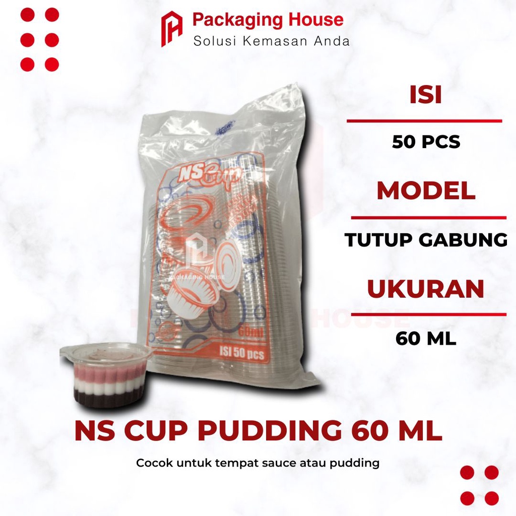 [50 pcs] Cup Puding PET 60 ml Tutup Gabung | Cup Pudding 60 ml | Cup Jelly | Cup Agar | Cup Es Cream