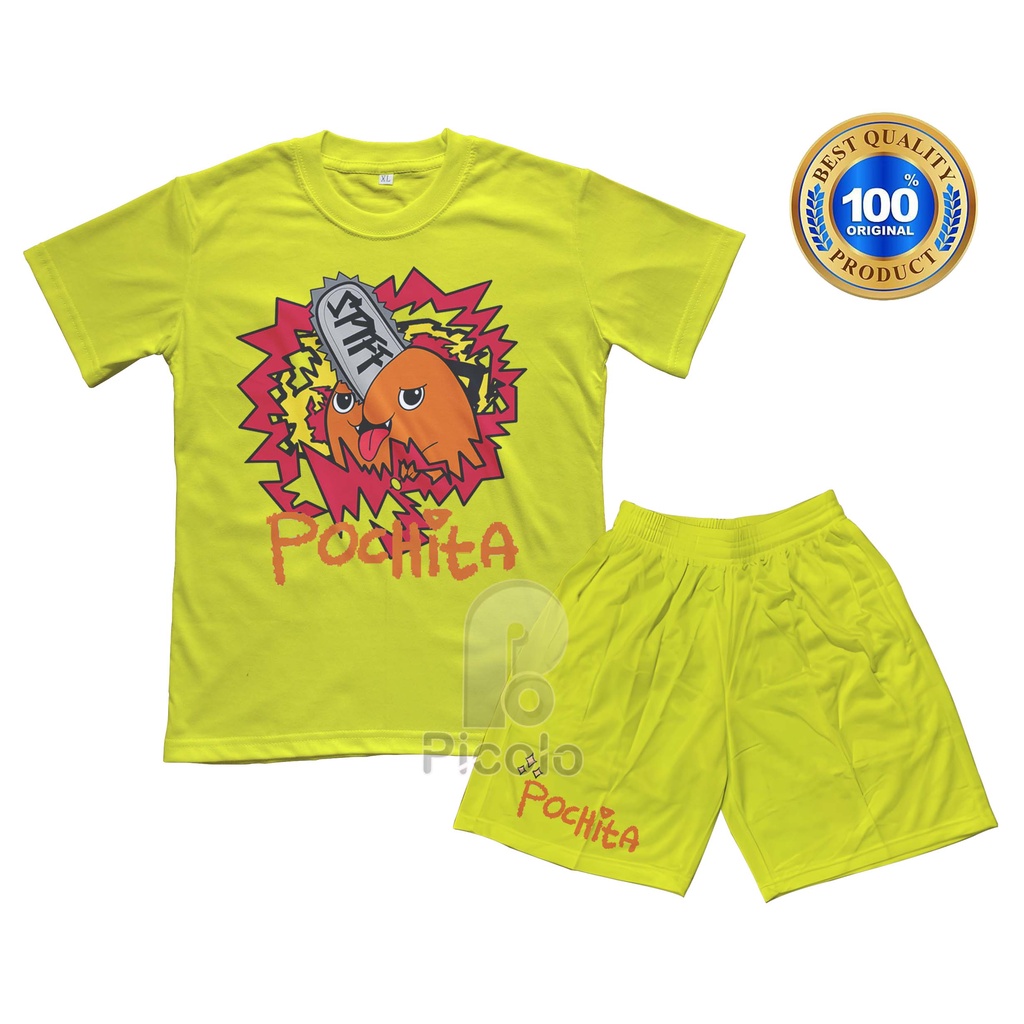 (FREE NAMA) BAJU KAOS SETELAN ANAK MOTIF KARAKTER KARTUN CHAINSAW MAN POCHITA UNISEX