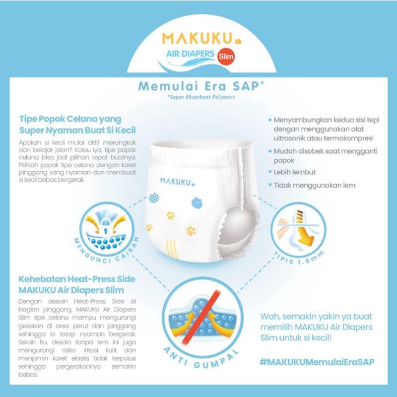 MAKUKU SAP DIAPERS SERIES SLIM JUMBO PANTS / (POPOK)