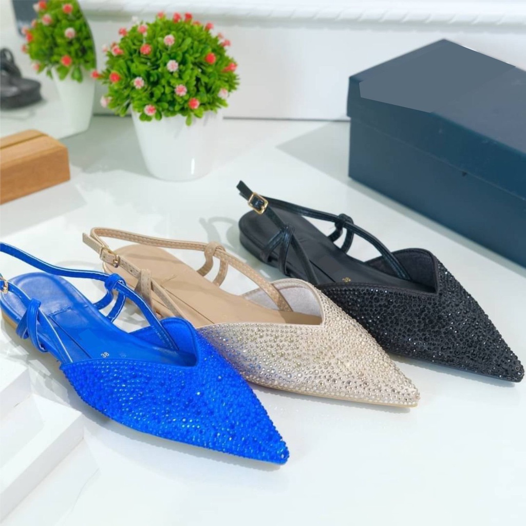 [7.7 Boombastis Sale⚡] - SEPATU WANITA PESTA DIAMOND ZS479 FLAT SHOES SLINGBACK PREMIUM IMPORT