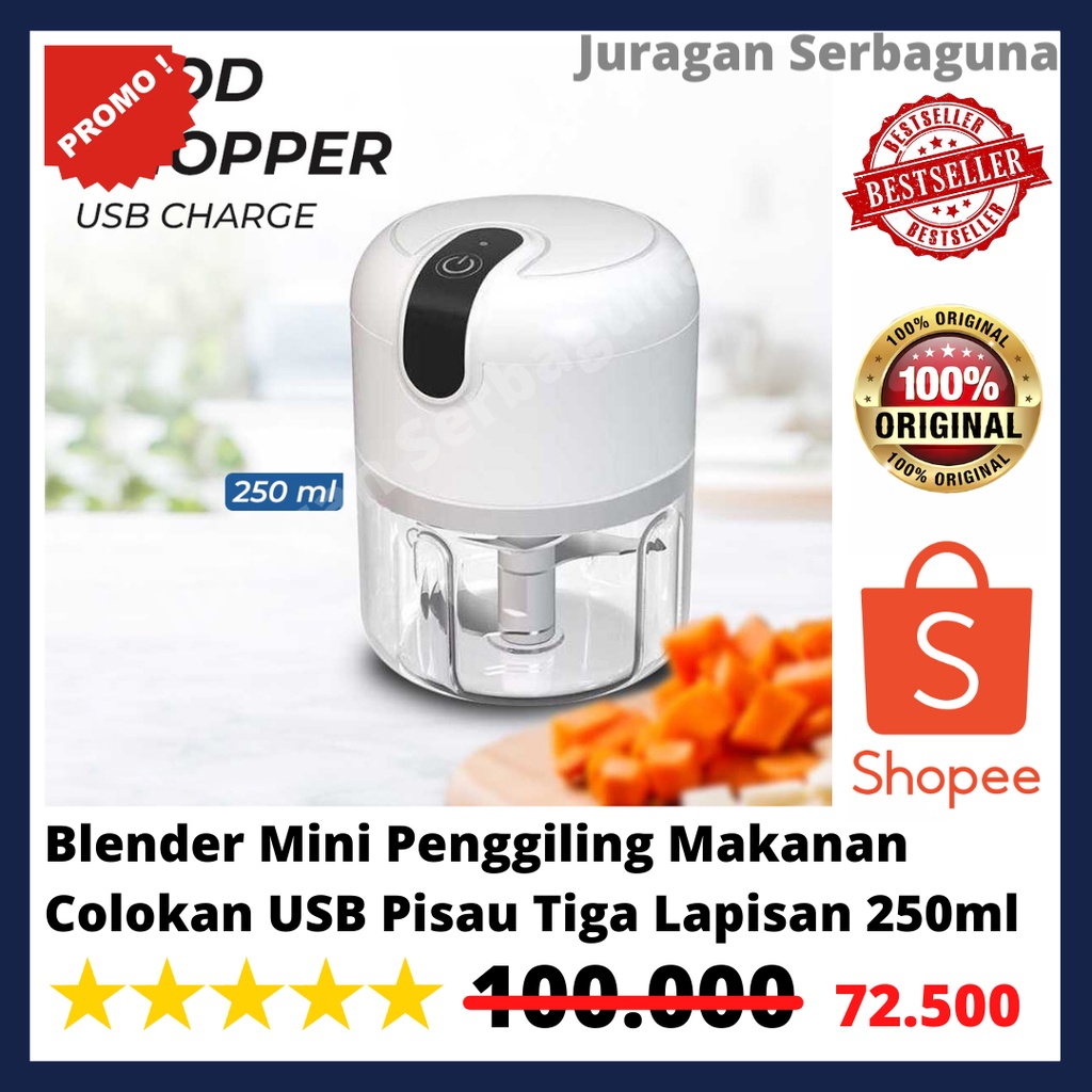 Blender Mini Penggiling Makanan Colokan USB Pisau Tiga Lapisan 250ml