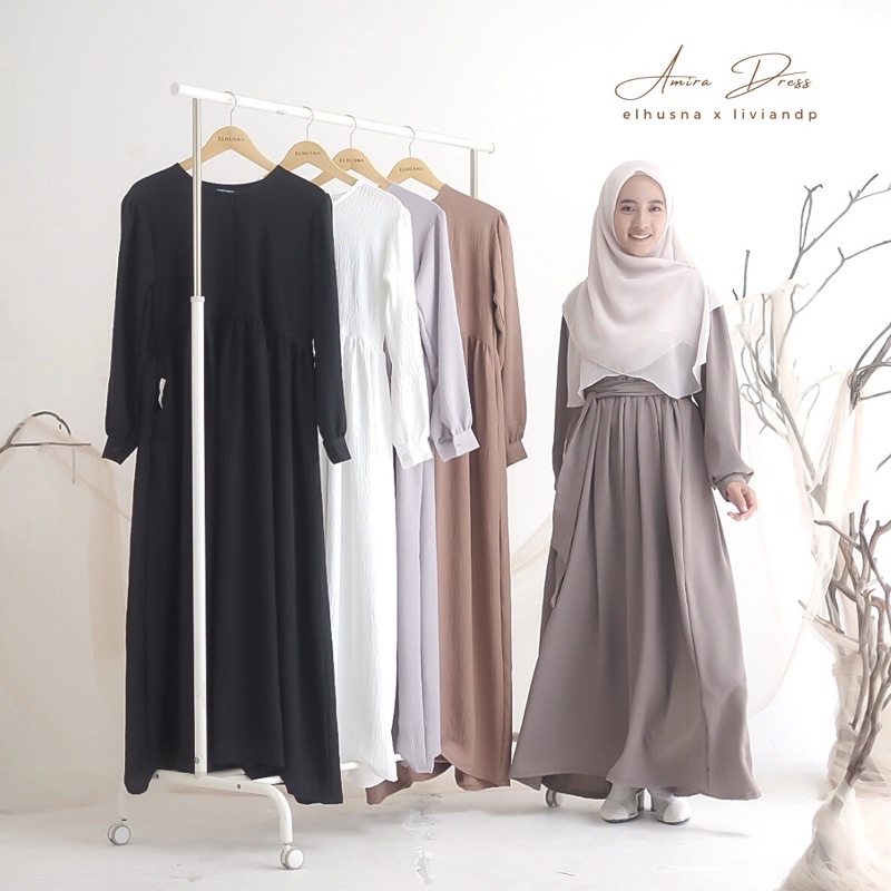 [𝐄𝐥𝐡𝐮𝐬𝐧𝐚] Amira Dress X Liviandp/ Dress Wanita / Gamis Terbaru / Dress Lebaran / Gamis Remaja