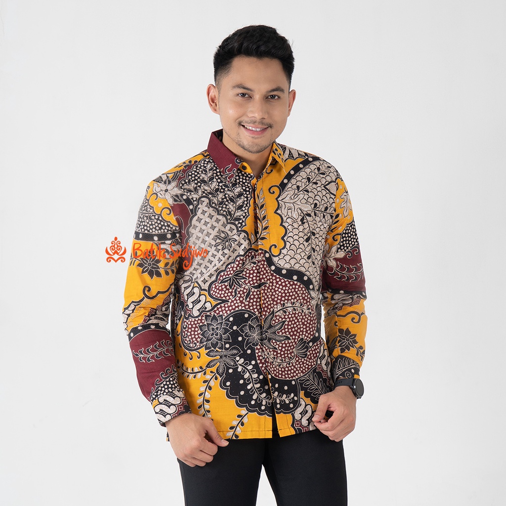 SUDJIWOBATIK 1163 Hem Kemeja Batik Pria Cowok Laki Laki Lengan Panjang Premium Lapis Furing Solo Laweyan Original