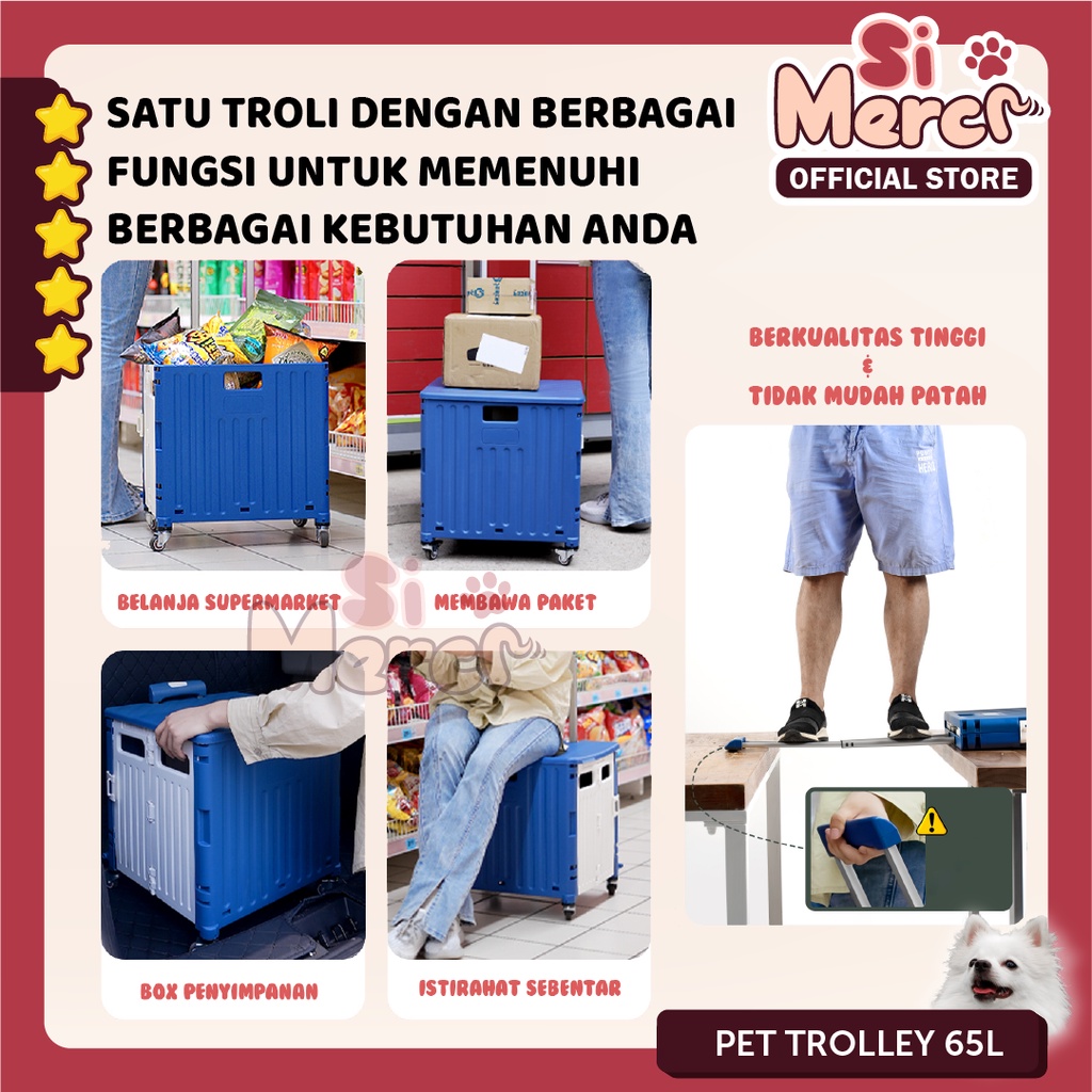 Stroller Troli Anjing Empat Roda Praktis / Trolley Keranjang Lipat Folded/  Trolley Dog Stroller Troley Lipat Troli Barang Trolley Keranjang Belanja Trolley Anjing Kucing
