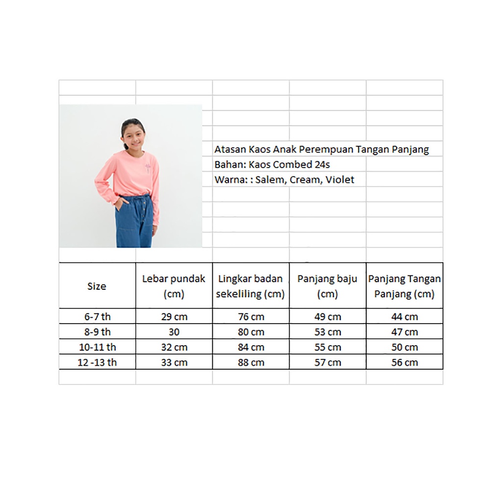 RB Baju Atasan Tunik Blouse Kaos Lengan Panjang Anak Perempuan Remaja Cewek Tanggung 6 8 10 12 tahun