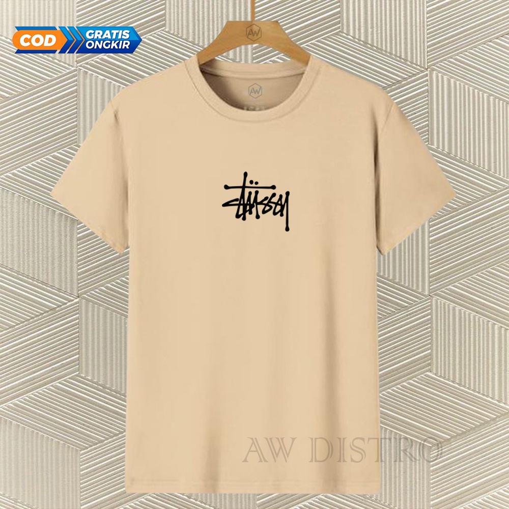 COD Baju Kaos Distro Stussy Tex Hitam Premium Quality Lengan Pendek