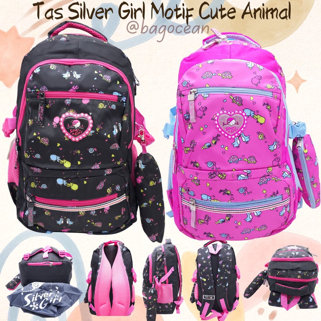 TAS SILVER GIRL ALTO MOTIF CUTE ANIMALS + KOTAK PENSIL SIZE 18 INCHI BESAR MURAH ORIGINAL / RANSEL SILVERGIRL ALTO ANIMASI HEWAN LUCU 18 INCH MURAH BARU / TAS SEKOLAH CEWEK SD SMP SMA SILVER GIRL ALTO + KOTAK PENSIL / RANSEL LAPTOP ALTO SILVER GIRL MURAH