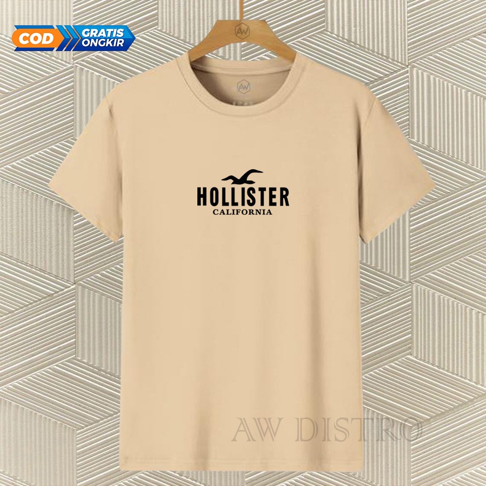 COD Baju Kaos Distro HOLLISTER Texs Hitam Premium Quality Lengan Pendek