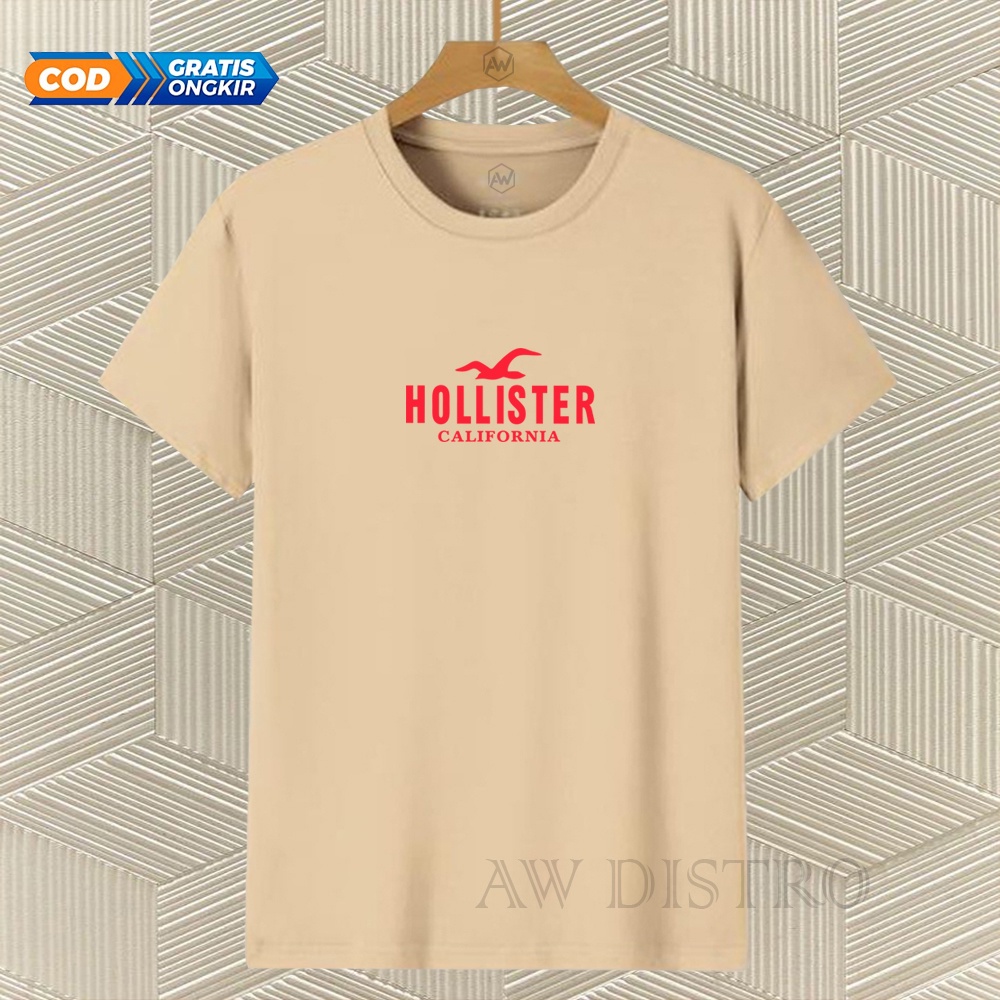 COD Baju Kaos Distro HOLLISTER Texs Merah Premium Quality Lengan Pendek