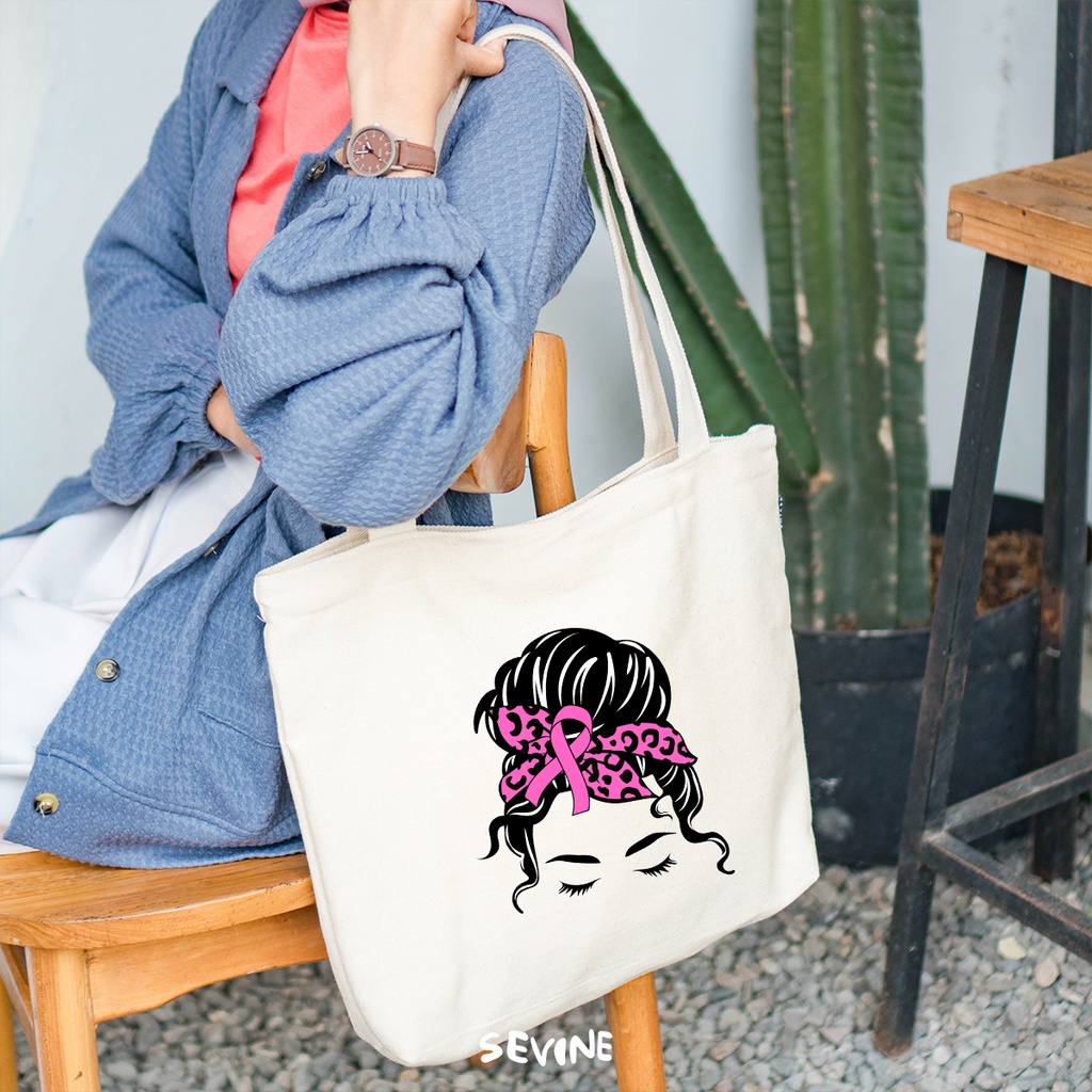 Sevine Tote Bag Kanvas Emily Resleting Kantong Tas Wanita Sekolah Kuliah Fashion Totebag Vintage Kerja Aesthetic - JC