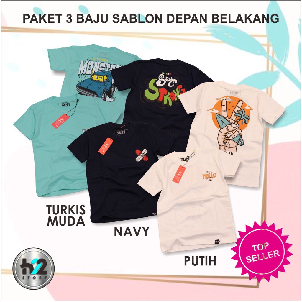 Paket 3 Kaos Anak Distro / Baju Anak Distro / Kaos Anak Distro / Atasan Anak / Bahan Cotton 30S  Kekinian By H22Story