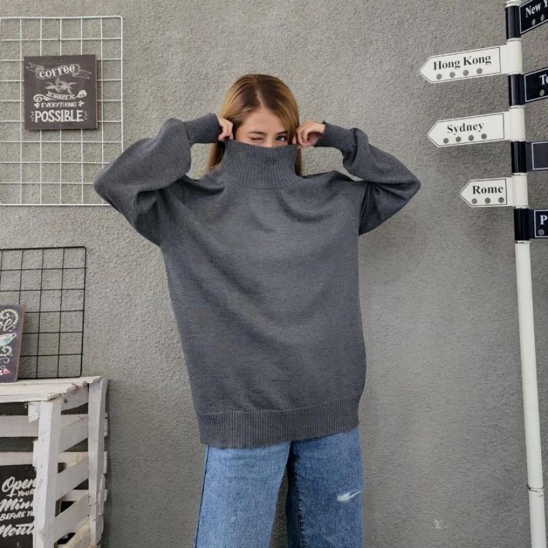 LONG NECK BASIC Sweater Pria Wanita Unisex Murah BASIC MELAR Bahan Rajut 6 Warna Size L XL Sweater Rajut Pria Wanita Lengan Panjang