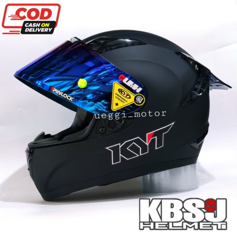 Paket Ganteng Kyt R10 Black dof flat Visor blue