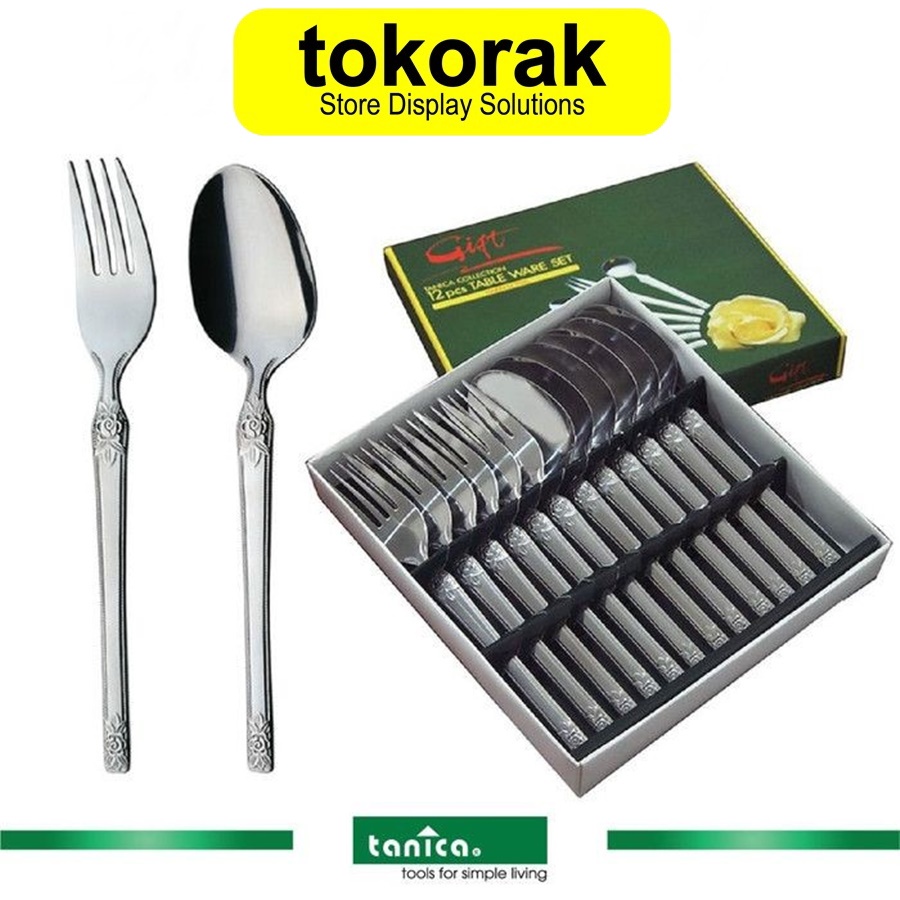 FLORA SENDOK GARPU MAKAN SET 12 PCS TANICA STAINLESS STEEL