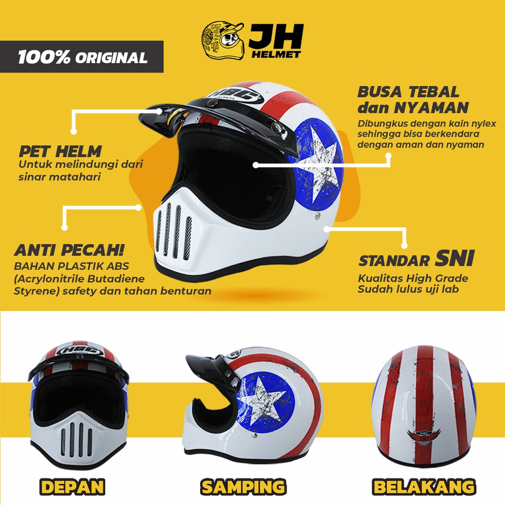 HELM CAKIL HBC CAPTAIN AMERICA PUTIH ( Fullface / Retro / Klasik / Vespa )