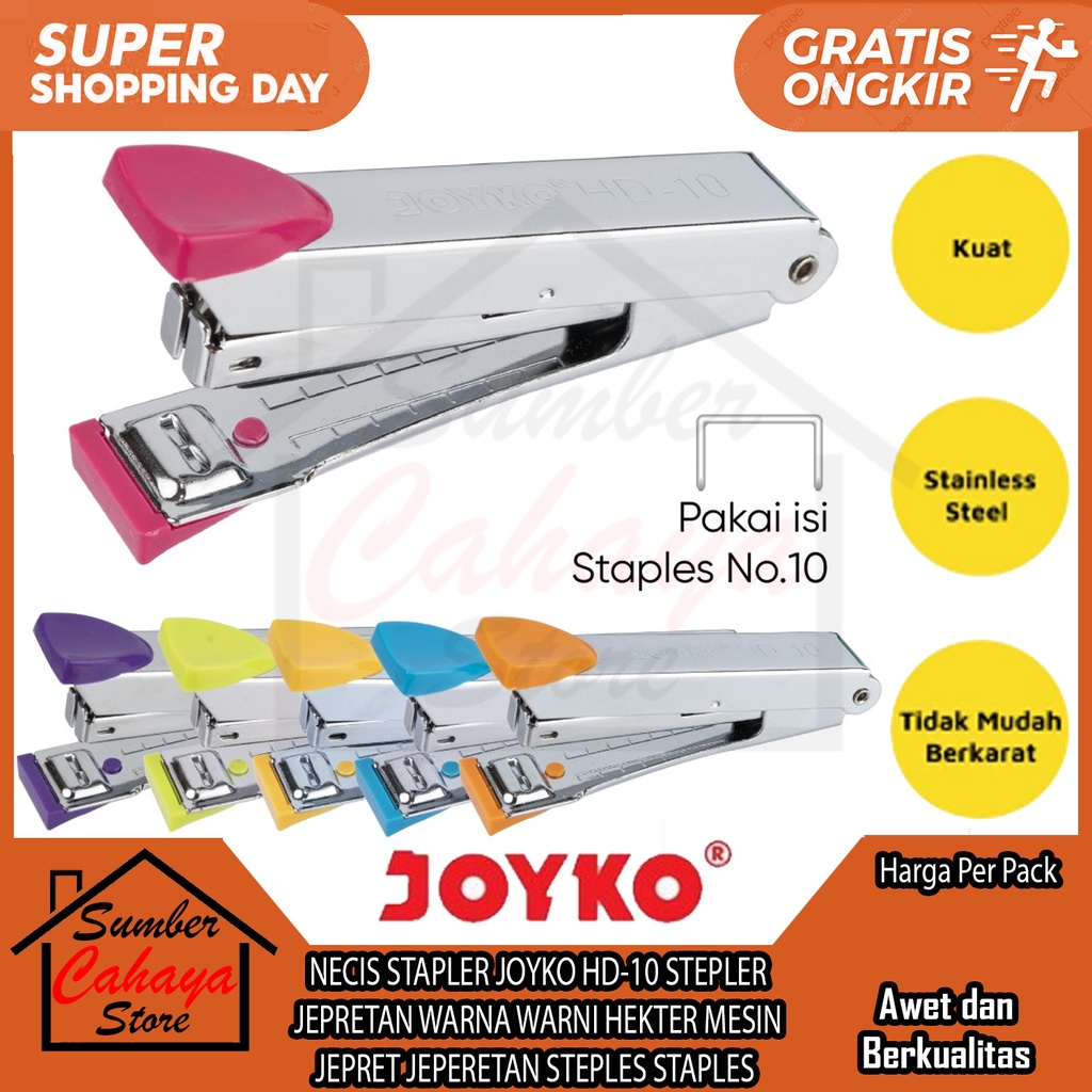 

Joyko Necis Hd-10 Stepler Jepretan Colour Warna Warni Hekter Jeperetan Steples Mesin Jepret Refill Isi Seteples No 10 Alat Penjepret Kertas Paper Kantor Sekolah Serbaguna Multifungsi Stappler Steppler Pengokot Cekrekan Jegrekan DSS Staple Gun Color