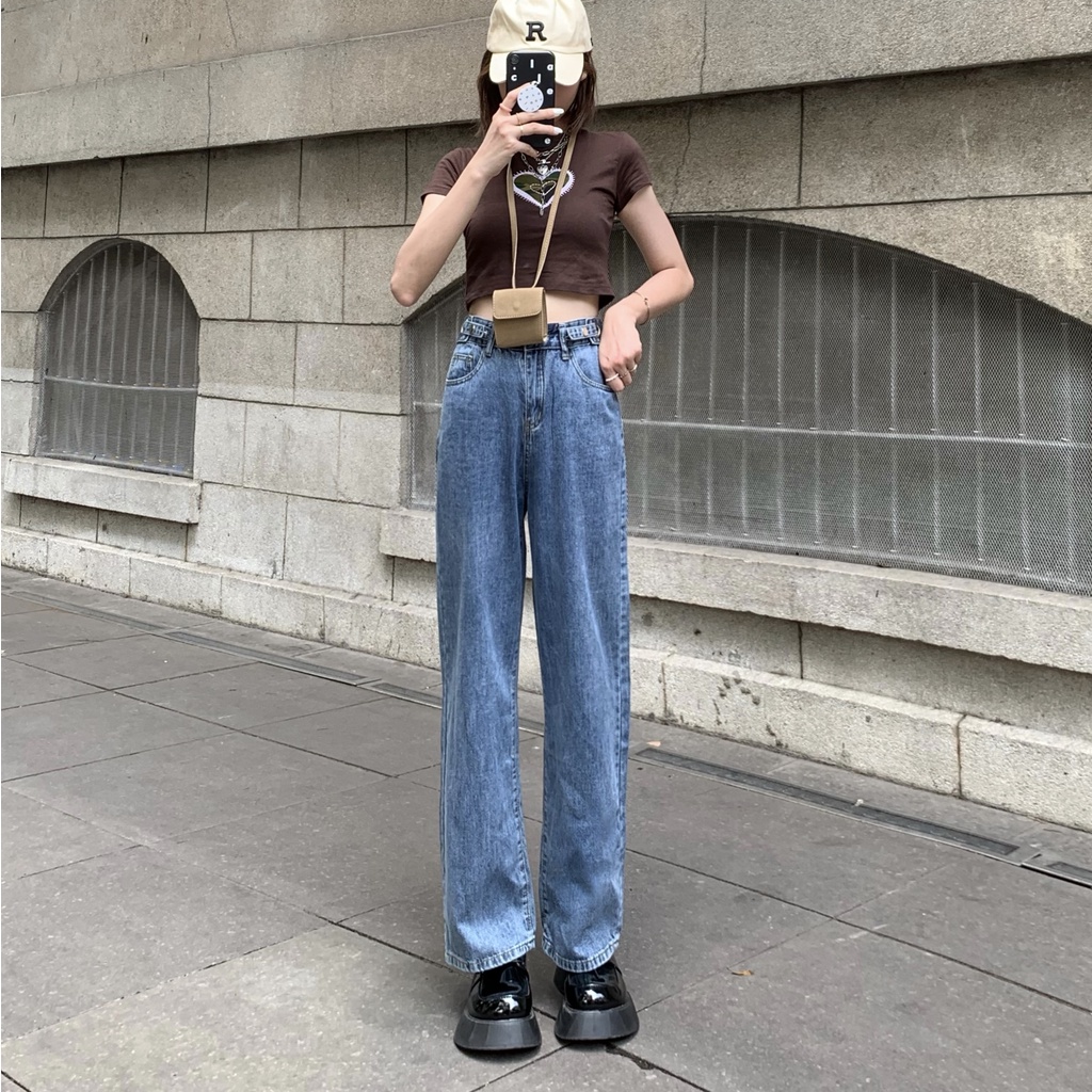 EUNII Boyfriend Jeans Wanita Highwaist Loose Celana Jens Terbaru Kekinian Korean Style