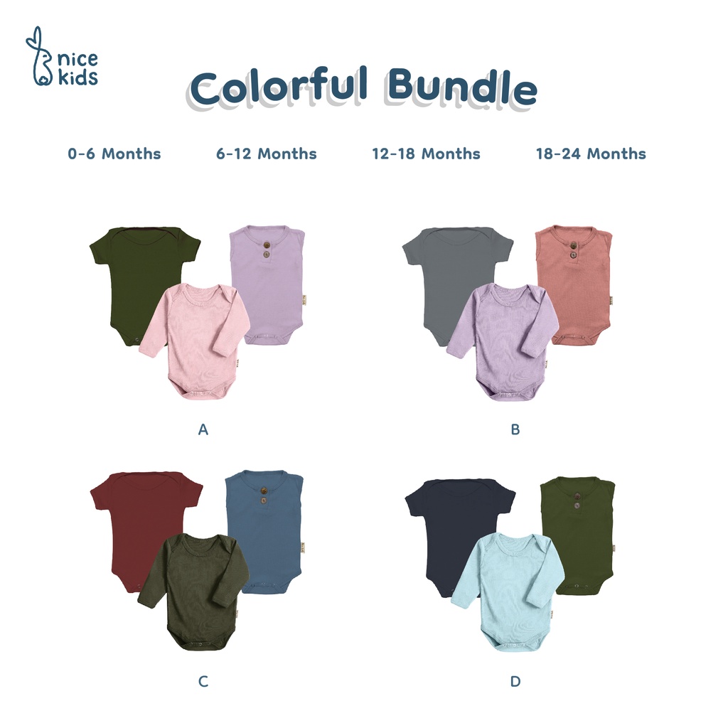 Nice Kids - [3 PCS] Paket Bundle Colorful New Bodysuit (Set Onesie Jumper Romper Bayi Baby 0-2 Tahun)