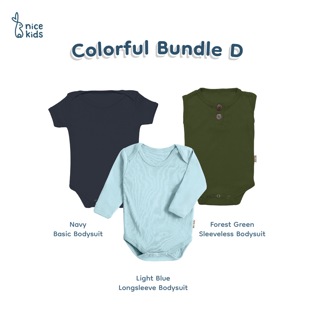 Nice Kids - [3 PCS] Paket Bundle Colorful New Bodysuit (Set Onesie Jumper Romper Bayi Baby 0-2 Tahun)