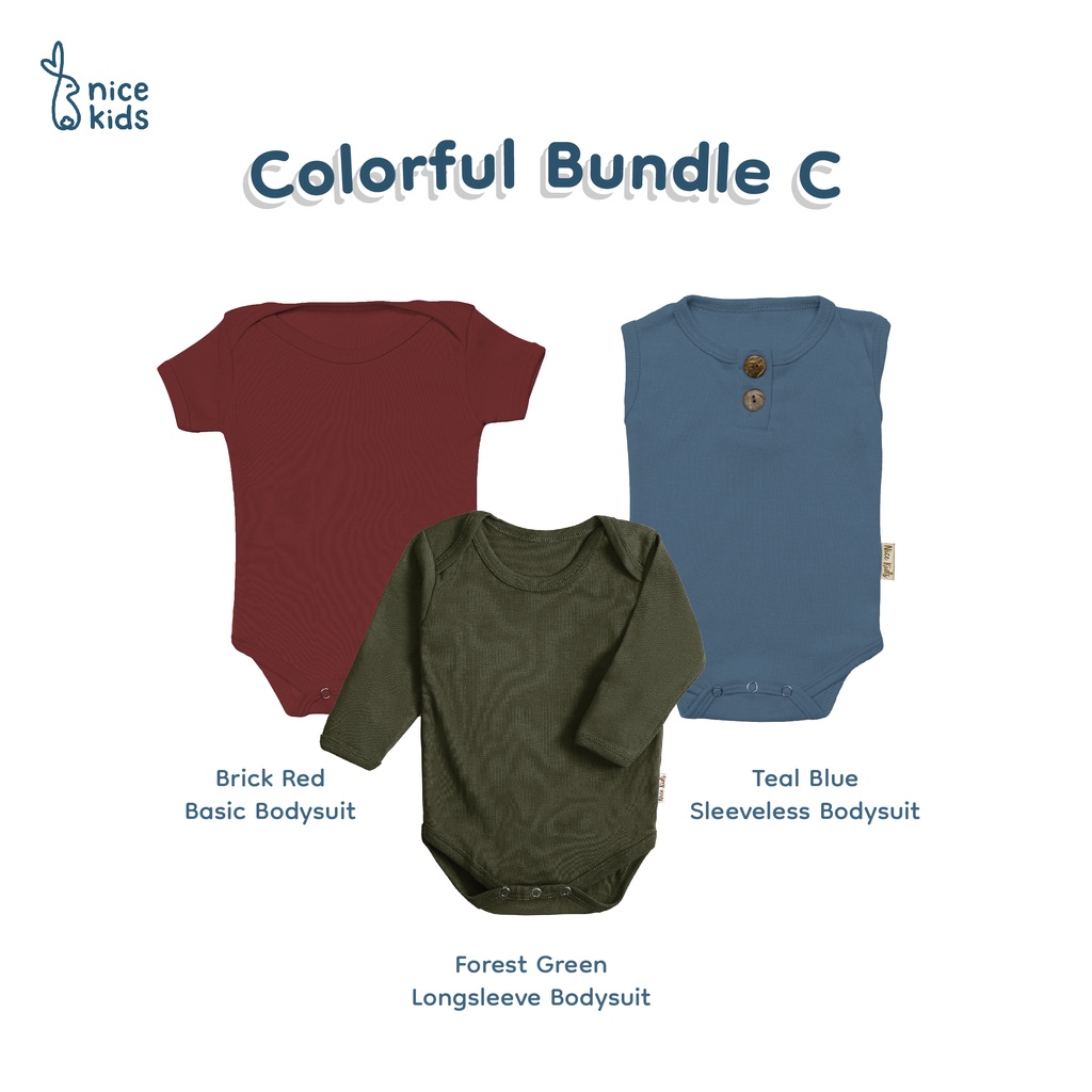 Nice Kids - [3 PCS] Paket Bundle Colorful New Bodysuit (Set Onesie Jumper Romper Bayi Baby 0-2 Tahun)