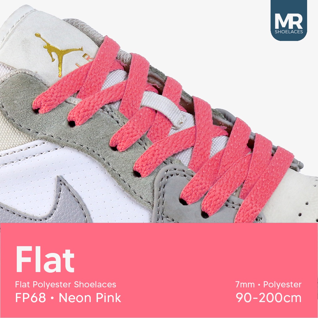 MR Shoelaces FP68 Neon Pink Tali Sepatu Polyester Pipih Flat 7mm 80cm 90cm 100cm 120cm 130cm 150cm 180cm 200cm untuk Sneakers - Premium Shoelace