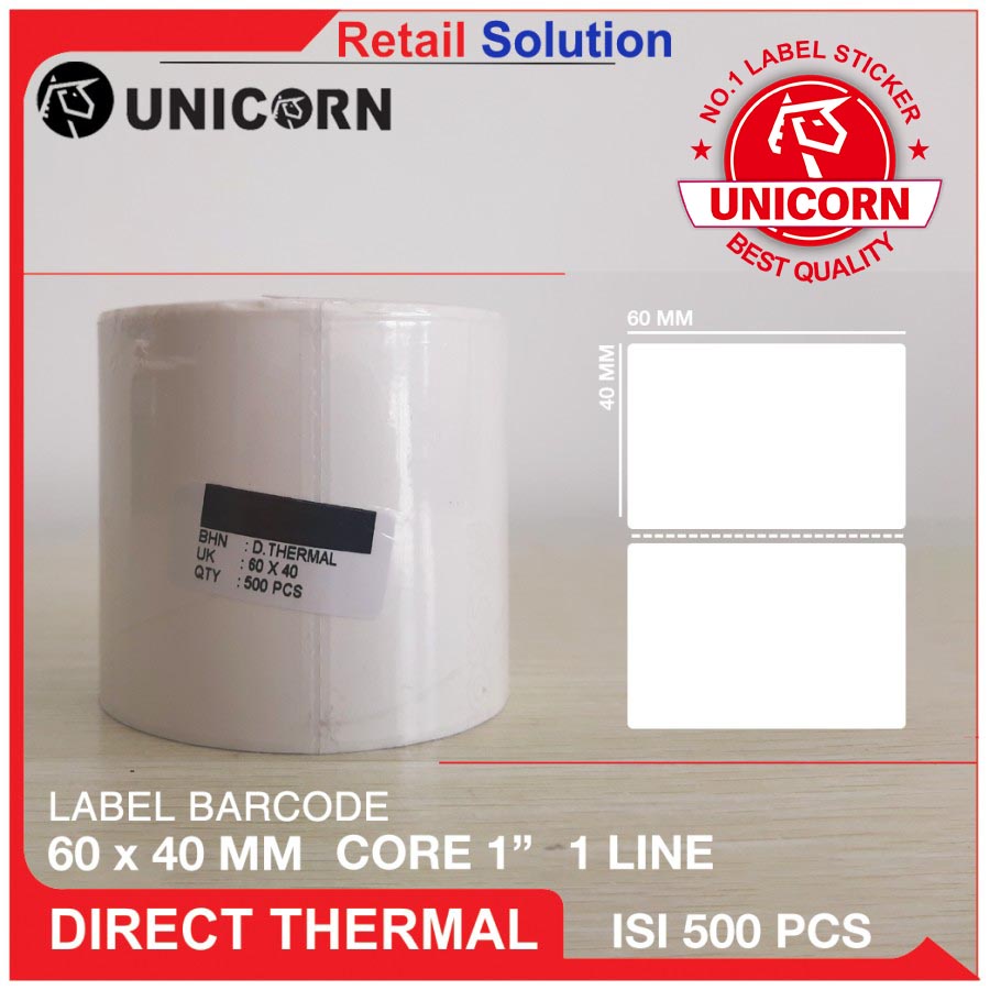 Unicorn Stiker Label Barcode Thermal 60x40 mm / 60 x 40 mm / 60x40mm / 6X4 CM