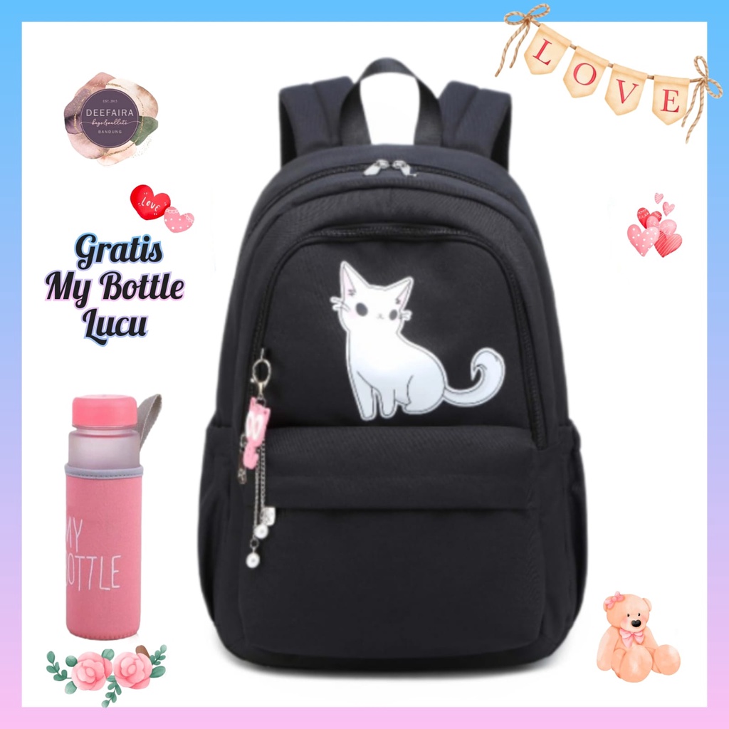 Tas Ransel Motif Cat J4pan Lucu Untuk Anak Perempuan Sd Smp Sma Gratis Botol Minum Lucu