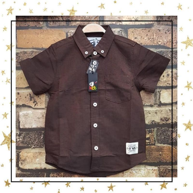 Djkids - Kemeja Dj kids pendek lengan warna Coklat / Hem anak Coklat