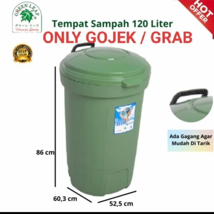 Tempat Tempat Sampah Besar 120 Liter Roda Bio Green Leaf/Tong Sampah 120Liter