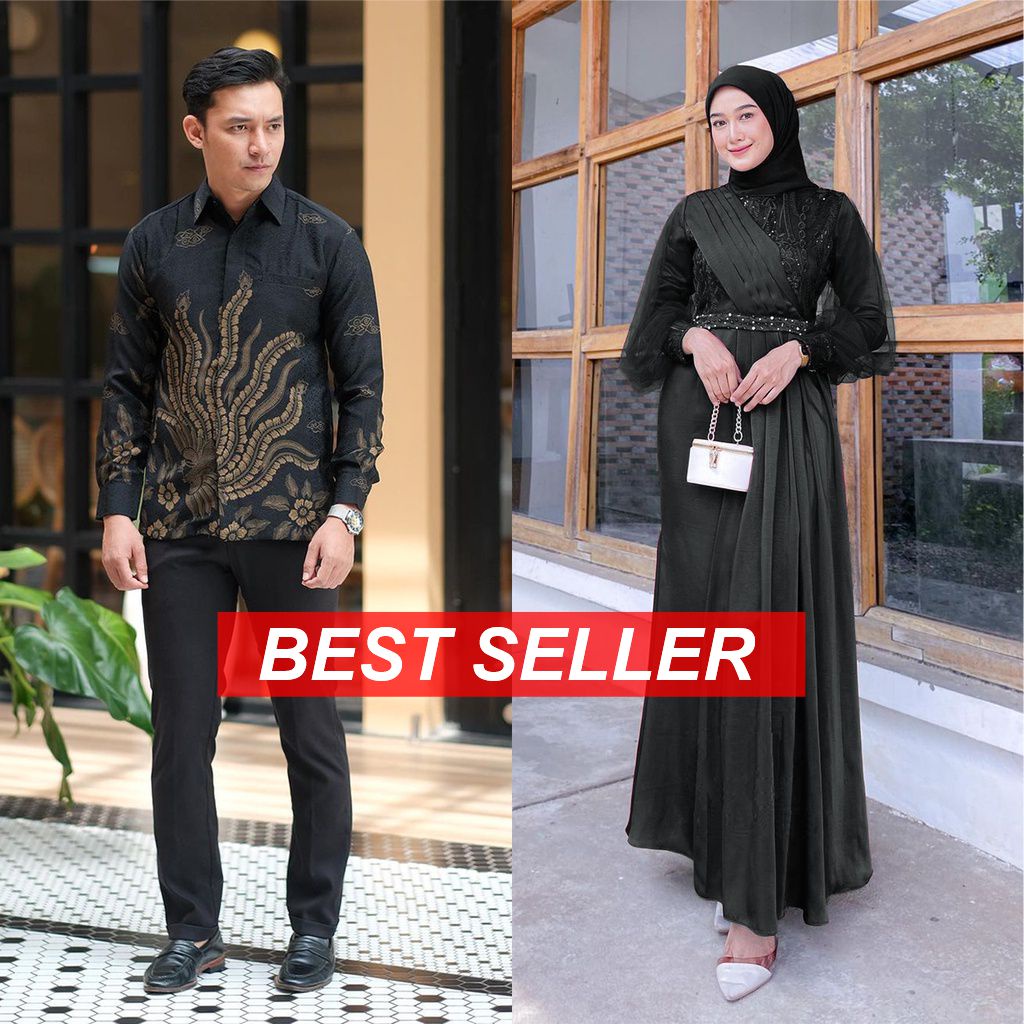 Couple Gamis Melody Brukat Tulle Mutiara Couple Dress Kondangan Lamaran Baju Couple Lebaran Adeeva A