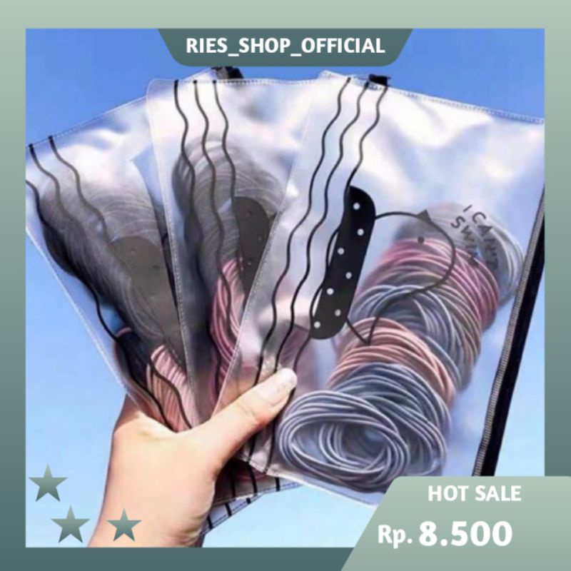 IKAT RAMBUT GELANG KARET ISI 100 PCS/ IKAT RAMBUT KOREA MURAH BONUS POUCH