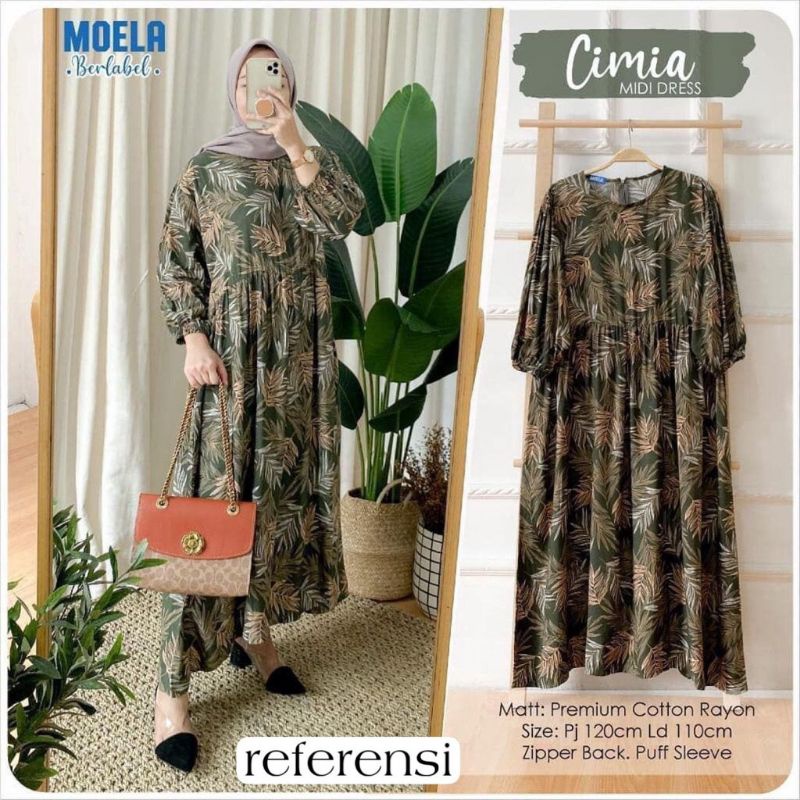 MIDI DRESS JUMBO MOTIF CIMIA-MIDI DRESS MOTIF DAUN