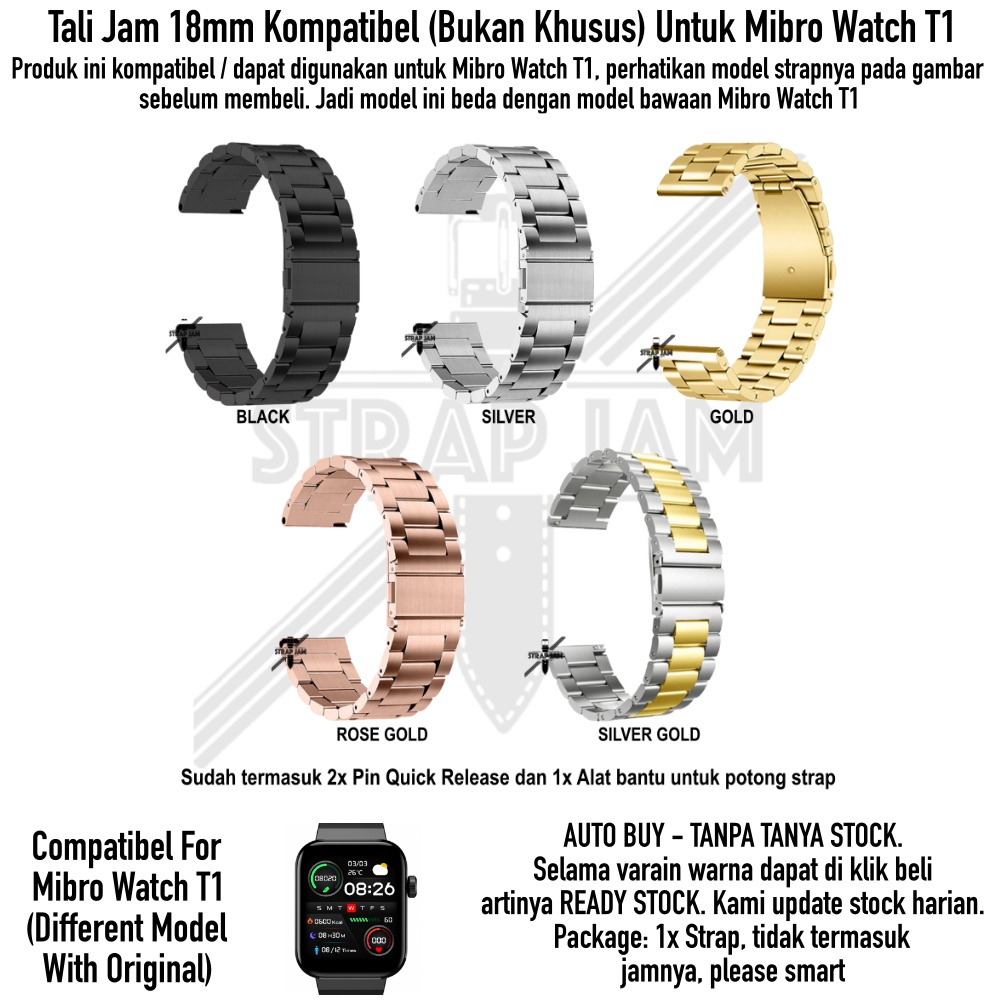 Tali Jam Kompatibel Mibro Watch T1 - Strap 18mm Stainless Steel Padat Bukan Hollow