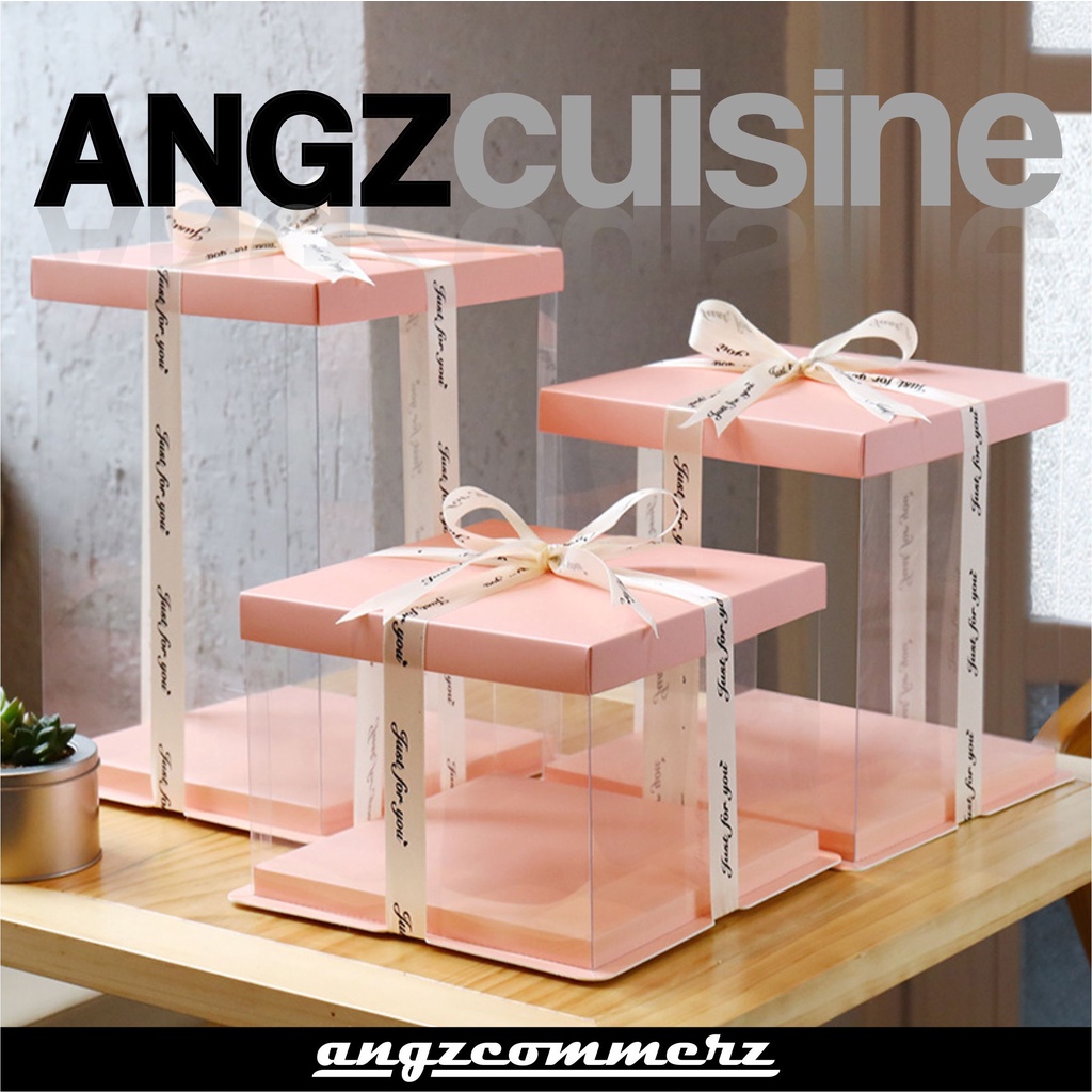 ANGZCUISINE Transparent Cake Box 26x26x25cm Pink
