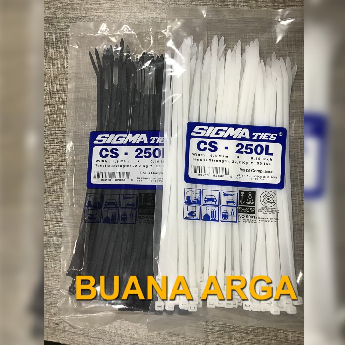 

Terlaris Cable Ties Sigma Cs-250L Hitam / Putih Cv - 250L Kabel Tie Cs - 250