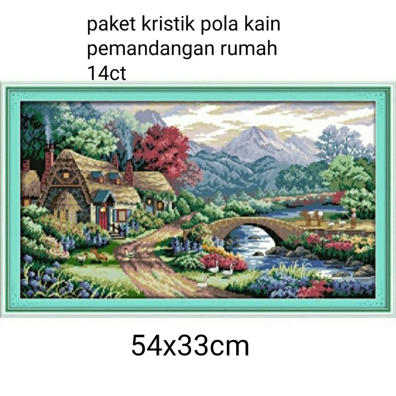 Paket kristik pola kain joy sunday 14ct pemandangan rumah