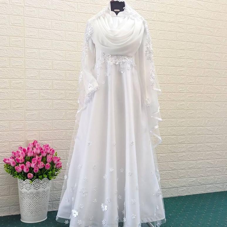 TERLARIS Gaun akad/Gaun walimah syari/Gaun Pengantin syari/Gamis walimah/Gamispengantin/Gaun pengant