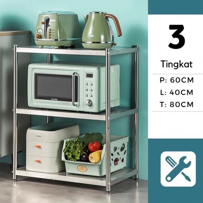 ES Rak Dapur Rak 3 Susun Rak Stainless Steel 3 susunRak Penyimpanan