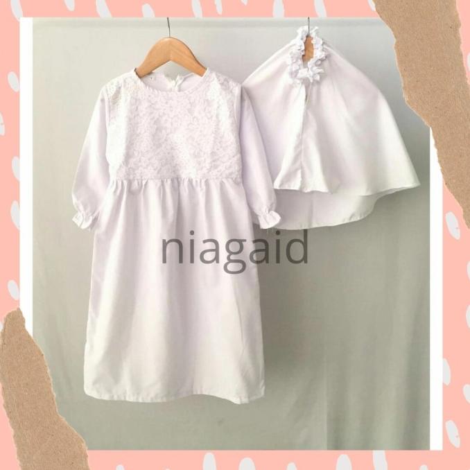 TERBARU Gamis Pakaian Baju Dress Muslim Anak Perempuan Putih Brukat 1-6 tahun